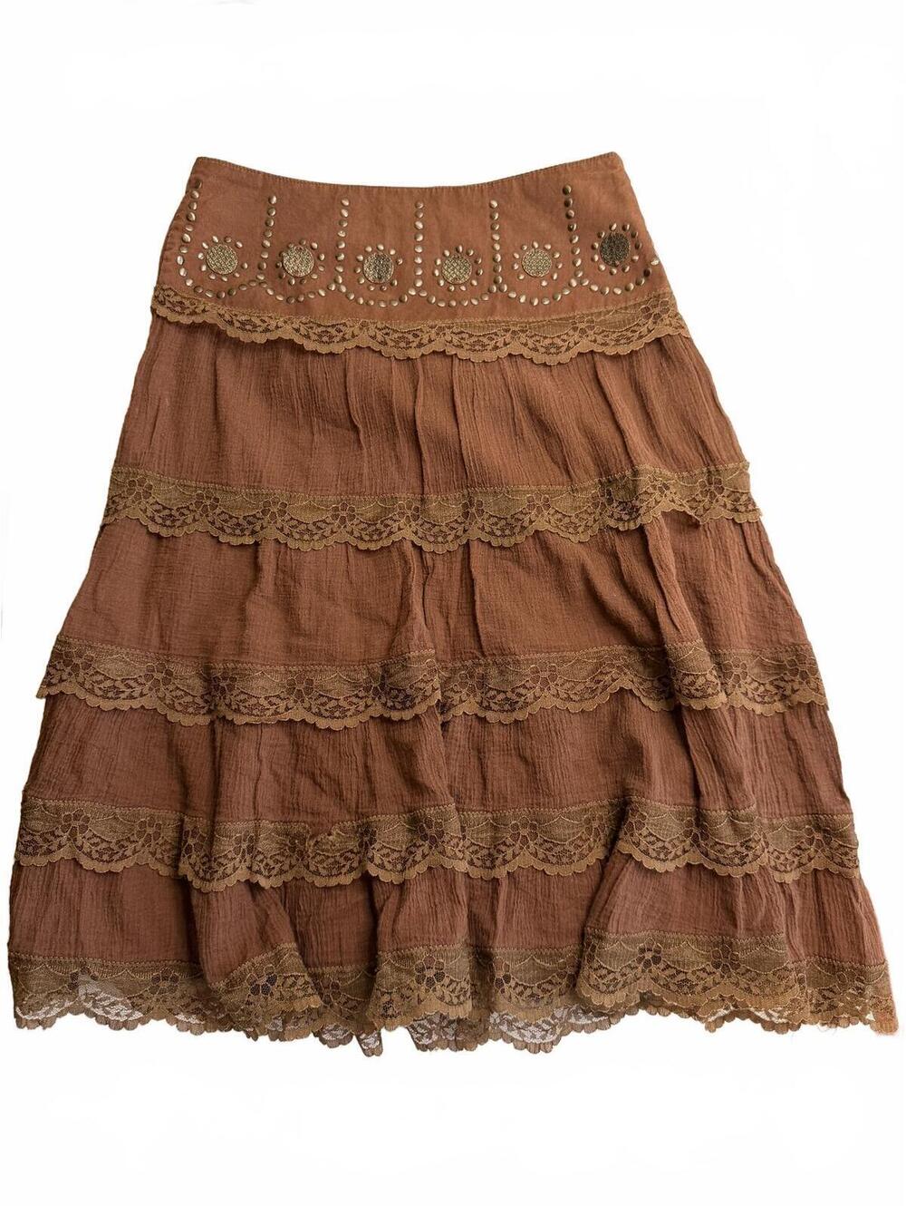 Y2K Fairycore Mary-Kate and Ashley Brown Boho Peasant Skirt Kids Size 7